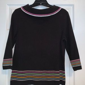 Black Cotton Sweater with Multi-color Stripes